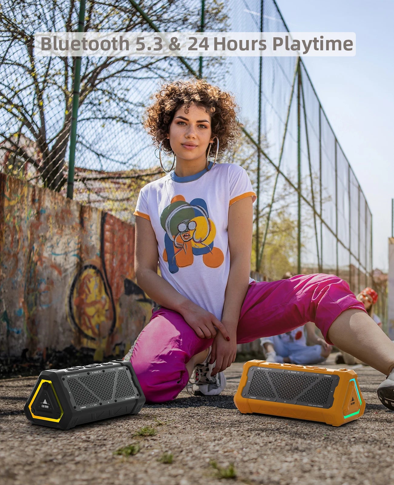 MLOVE P3 40W Bluetooth Speaker – Outdoor, IPX7 Waterproof, Stereo Sound, Bluetooth 5.3, RGB Lights, Micro SD Slot