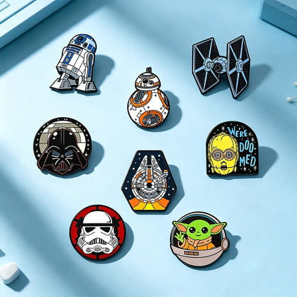 8-Piece Star Wars Enamel Brooch Set - R2-D2, BB-8, Darth Vader, Stormtrooper, and TIE Fighter Metal Pins for Backpacks and Accessories
