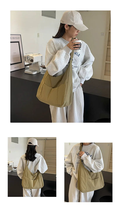 2025 Trendy Women's Soft Cloth Shoulder Bag – Solid Color, Y2K Casual Style, Crossbody Handbag for Students