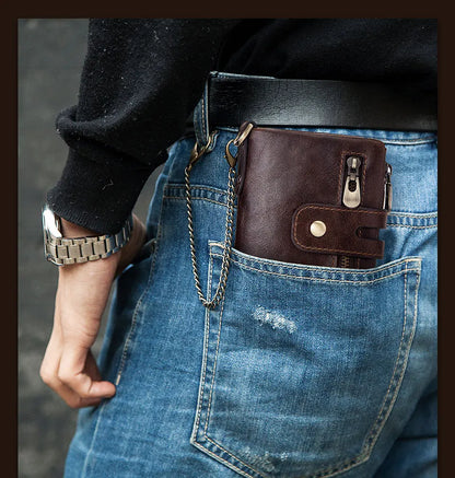 Fashion Women’s Leather Wallet — Genuine Leather Clutch with Hasp & Double Zipper, Short Coin Pocket and ID Card Holder Purse