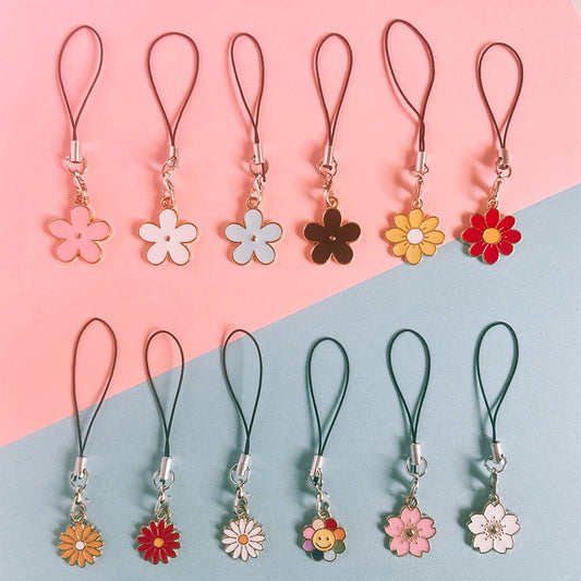 Enamel Flower Phone Lanyard - Floral Keychain Strap Bag Pendant Accessory Gift for Girls