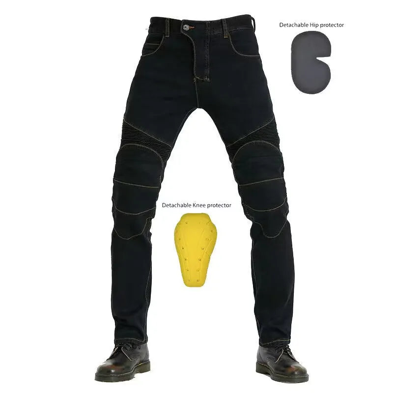 Men's Embroidery Motorcycle Jeans – Protective Gear with Belt, Motocross Pants for Driver License Test & Riding