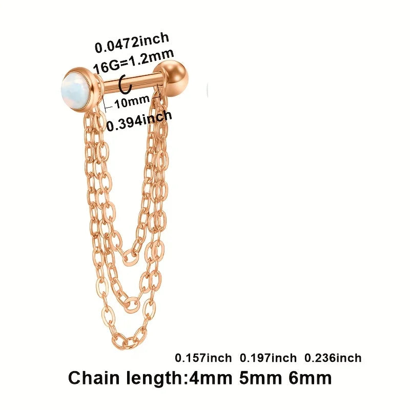 16G Stainless Steel Helix Cartilage Tragus Barbell Earrings – Chain Tassel Ball Stud Piercing Jewelry for Men & Women