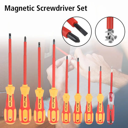 Magnetic Insulated Screwdriver Set – Phillips & Slotted Bits, Multifunctional Hand Tools for Electricians