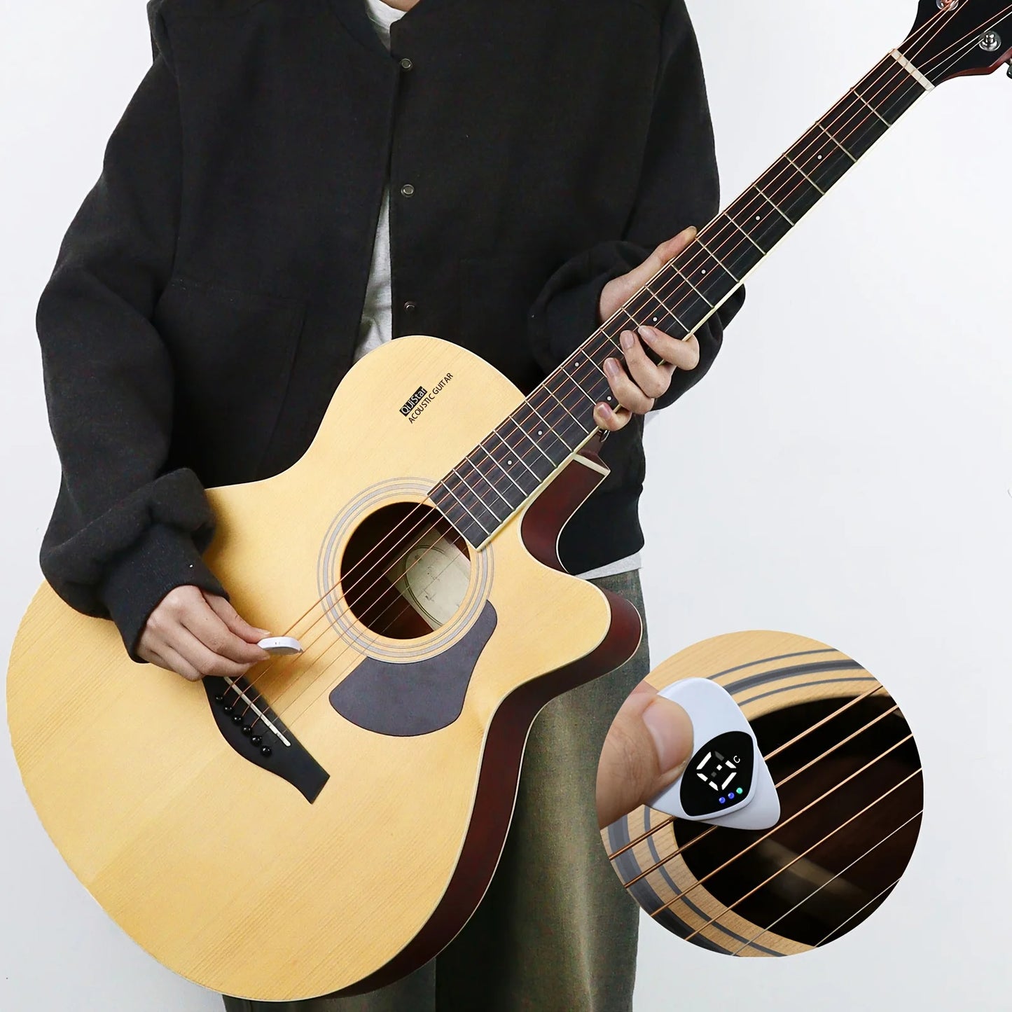 Portable Guitar Pick & Tuner Combo - 2 in 1 Functionality with Pick, Folk Guitar & Ukulele Tuner, 12-Tone Equal Temperament