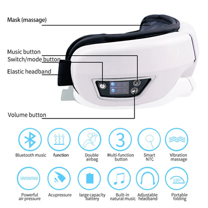 6D Smart Eye Massager – Vibration & Airbag Compression, Bluetooth Music Eye Care Glasses for Fatigue Relief