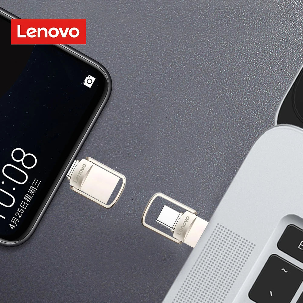 Original Lenovo 2TB USB 3.1 Pendrive – Metal 2-in-1 OTG Flash Drive for Phone & Computer (128GB, 512GB, 1TB, 2TB)