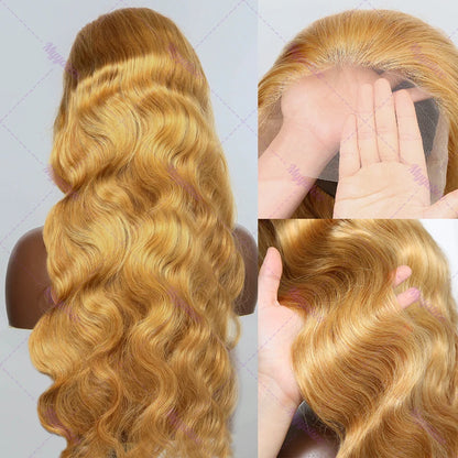 Brazilian #27 Honey Blonde Body Wave Wig – 30-34 Inch, 13x4 Lace Front, HD Transparent Lace Frontal, 200% Density for Women