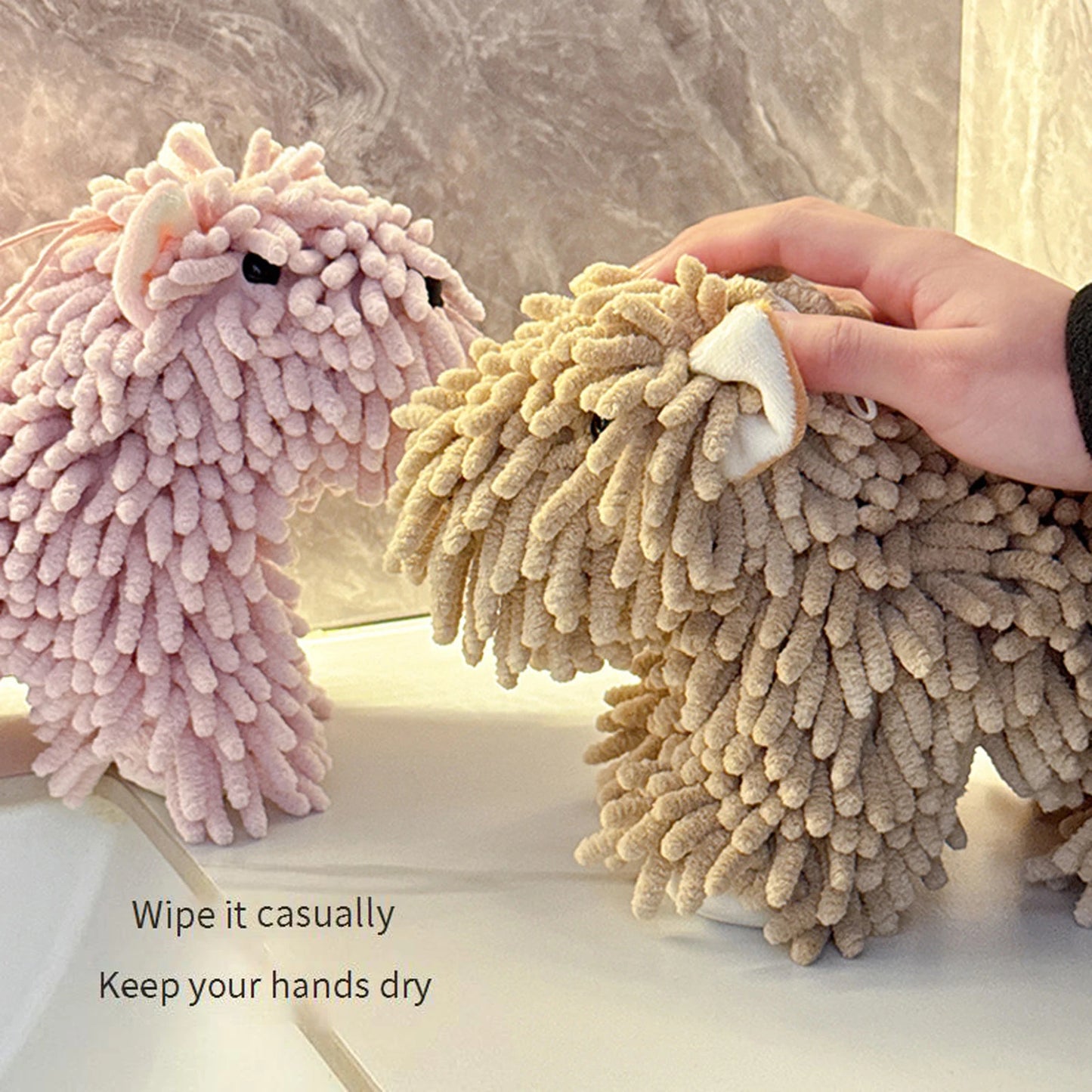 Cute Cartoon Dog Chenille Hanging Hand Towel – Soft, Absorbent Bathroom & Kitchen Drying Puff