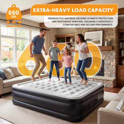 Queen Air Mattress - 22" Tall Inflatable Airbed with Built-In High-Capacity Pump for Home & Camping