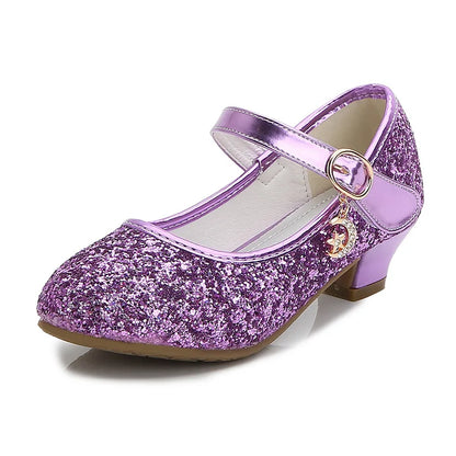 Girls Princess High Heel Shoes - Purple & Red Leather Party Dress Shoes for Kids Weddings & Special Occasions