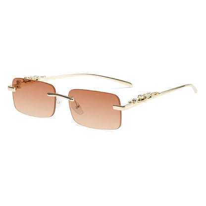 Rimless Fashion Eyeglasses Frames – Unisex Cheetah Detail Business Style Lightweight Designer Glasses for Women & Men
