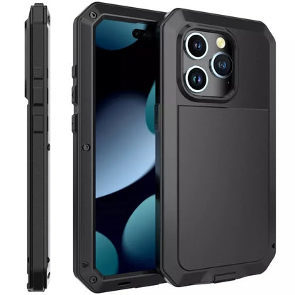 Heavy Duty Tank Metal Case – Shockproof Armor Cover with Gorilla Glass for iPhone 17, 16e, 16, 15, 14, 13, 12, 11 Pro Max, XR, X, 8 Plus