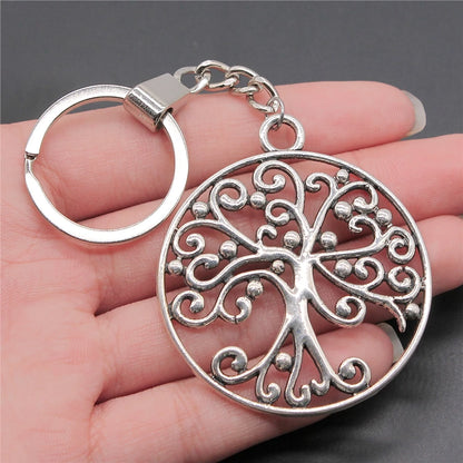 New Fashion Men 30mm Metal Alloy Keychain with Vintage Heart, Flower, Rose, Sunflower & Tree Pendant DIY Keyring Holder Chain Accessory