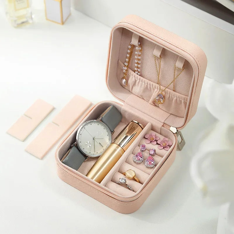 Portable Mini Jewelry Storage Box - Leather Travel Organizer for Earrings, Necklaces, Rings & Display
