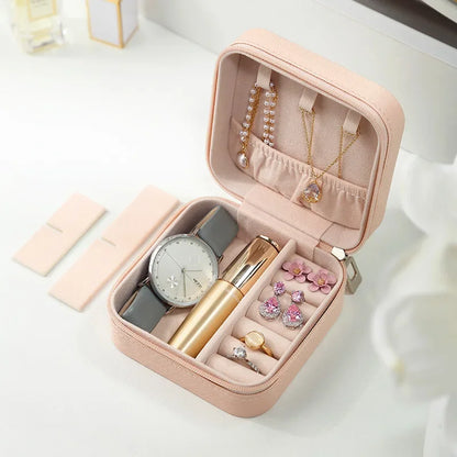 Portable Mini Jewelry Storage Box – Travel Organizer Case for Earrings, Necklace, Rings, Leather Jewelry Display Case