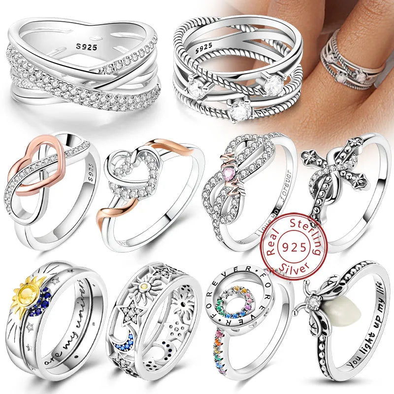 925 Sterling Silver Rings - Bow, Heart, Sun, Moon & Star Zircon Jewelry for Women, Birthday & Anniversary Gift