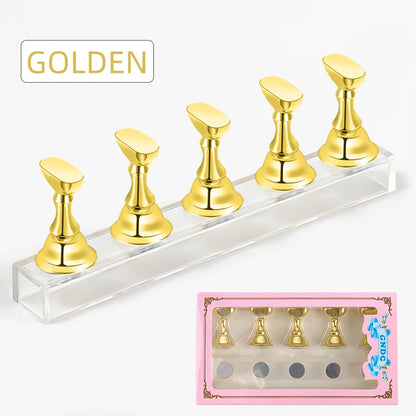 5PCS Magnetic Nail Tip Holders - Crystal Base False Nail Practice & Nail Art Display Stand