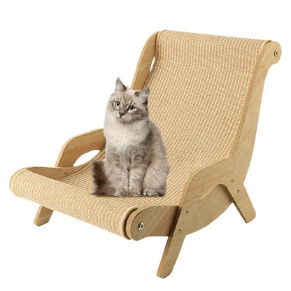 Sisal Wooden Cat Lounge Chair – Multi-Functional Cat Scratcher & Resting Chair, Pet-Friendly Scratch & Play Furniture for Cats