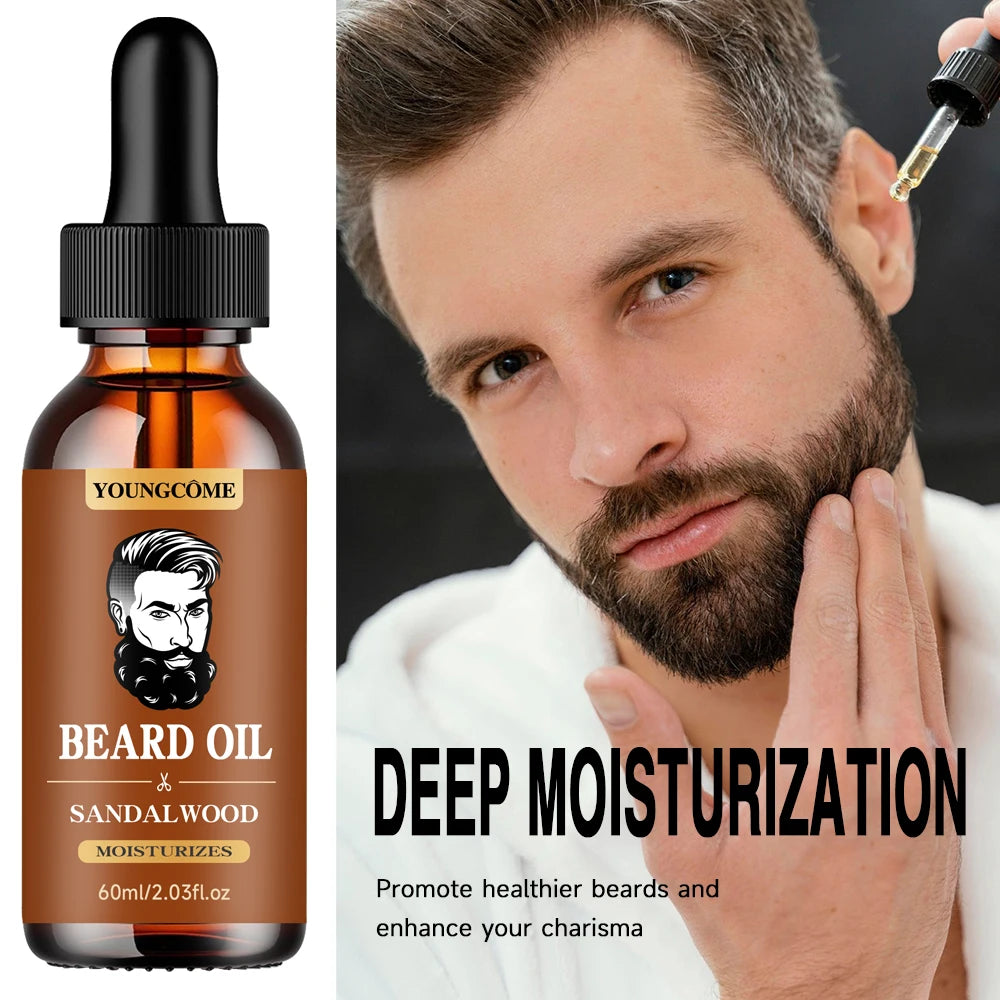 Organic Beard Growth Oil & Sandalwood Balm Grooming Kit (1/2/4 Set) – 24H Nourishing Beard Care with Argan Oil & Vitamin E, Anti-Flake Moisturizer for Men