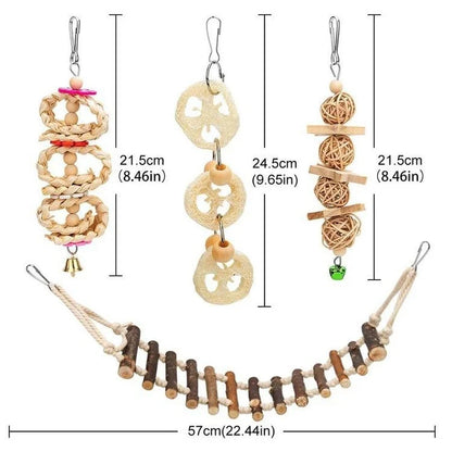 8-Piece Parrot Bird Toy Set: Wooden Articles for Training & Entertainment - Swing, Bell, and Standing Toys Included