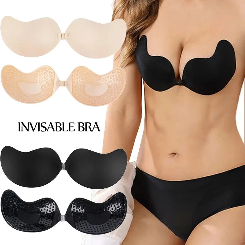 1/2pcs Invisible Women’s Push-Up Bra – Backless Strapless Silicone Self-Adhesive Front Placket Underwear