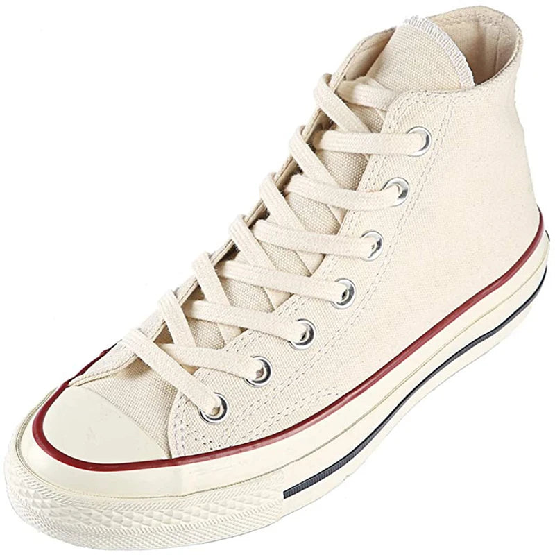 Cotton Flat Shoelaces for Sneakers — Classic Canvas Shoe Laces for Women & Men, 1 Pair, White/Black/Beige