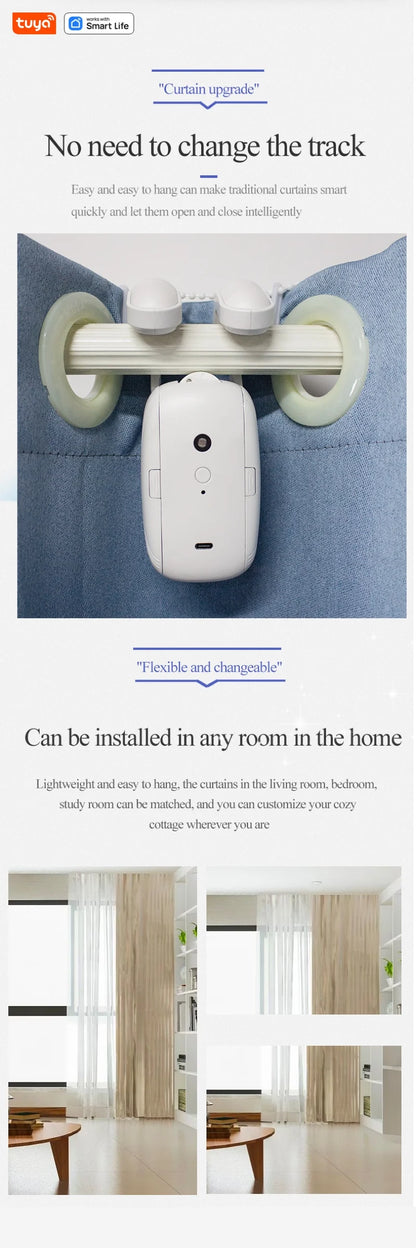 Tuya Smart Curtain Robot Motor — Roman Rod Track, App & Remote Remote Control, Single/Double, Works with Tuya Gateway