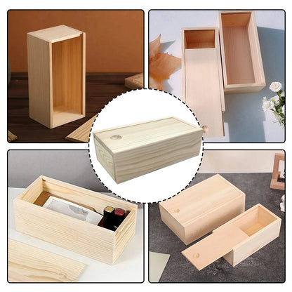 Pine Wooden Pull-Out Storage Box – Sliding Cover Jewelry Organizer, Log Drawer DIY Wooden Case
