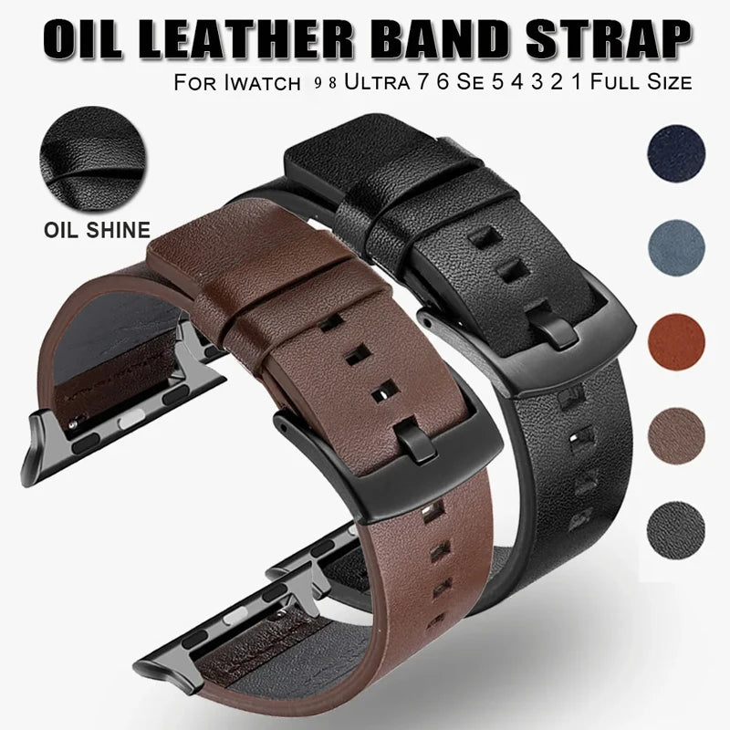 High-Quality Leather Band Strap for Apple Watch - Fits Ultra 2, Series 9/8/7/6/SE/5/4, Available in 49mm, 45mm, 44mm, 41mm, 40mm