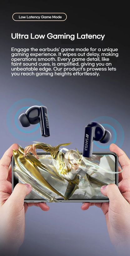 Sansui ANC Bluetooth TWS Earbuds – True Wireless Earphones with -52dB Active Noise Cancelling, Bluetooth 5.4, 6 Mics & HD Calls