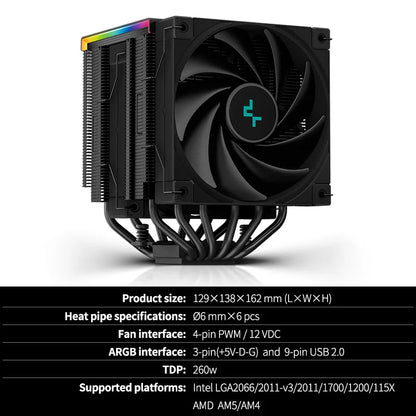 DeepCool AK620 CPU Cooler - Digital Display, 6 Heat Pipes, Twin Towers Radiator for LGA 2066, 2011, 1700, 1200, 115X, AM5 & AM4