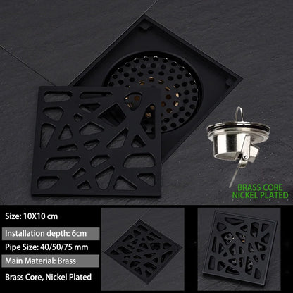 Luxury Brass Floor Drain — 10x10CM Carved Anti-Odor & Insect-Proof Drain for Shower, Bathroom & Balcony