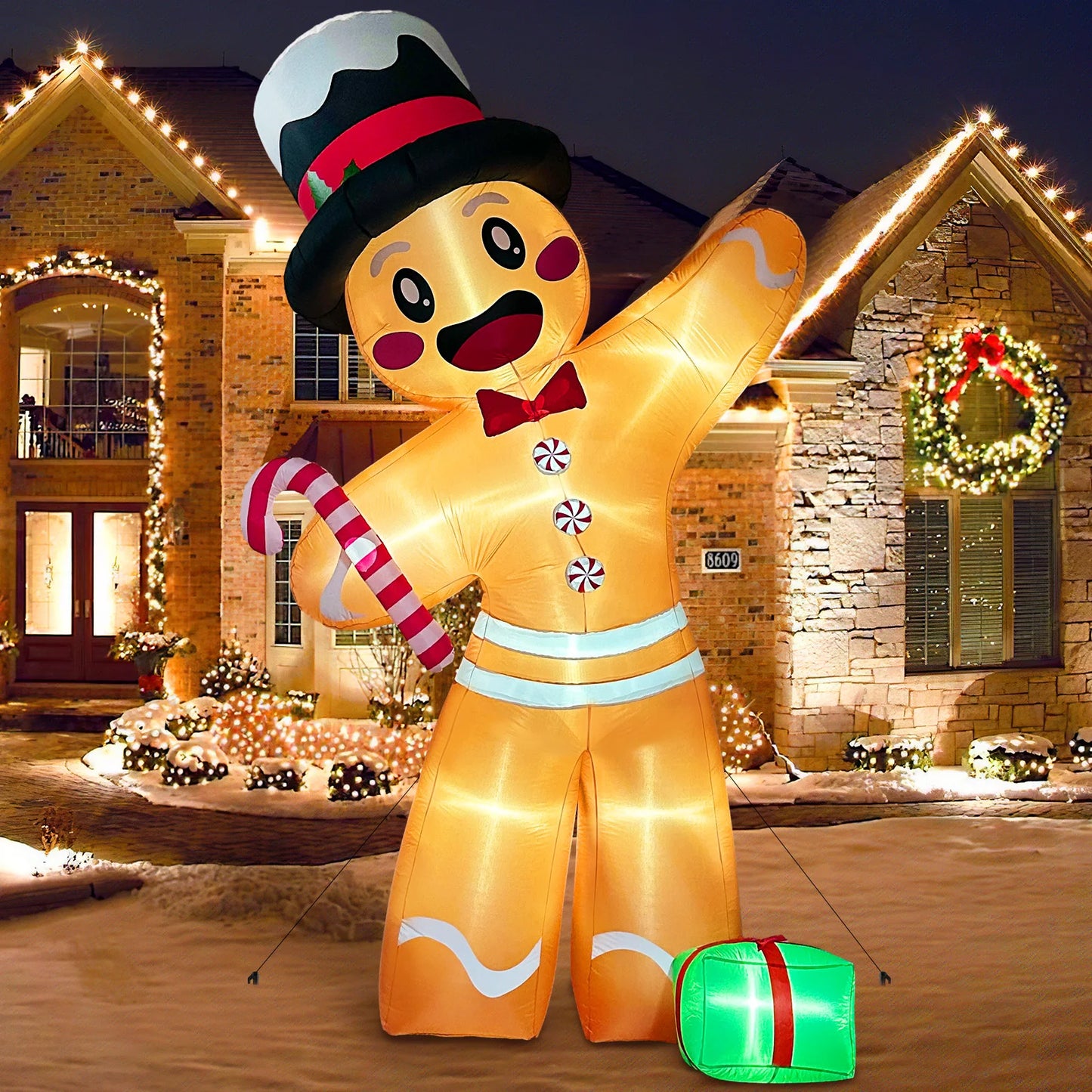 OurWarm 12FT Giant Gingerbread Inflatable – Outdoor Christmas Decoration for Lawn, Garden, and Holiday Display