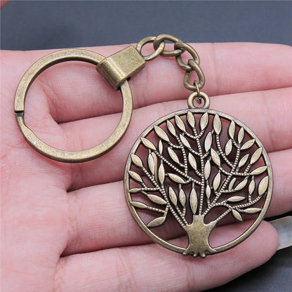 New Fashion Men 30mm Metal Alloy Keychain with Vintage Heart, Flower, Rose, Sunflower & Tree Pendant DIY Keyring Holder Chain Accessory