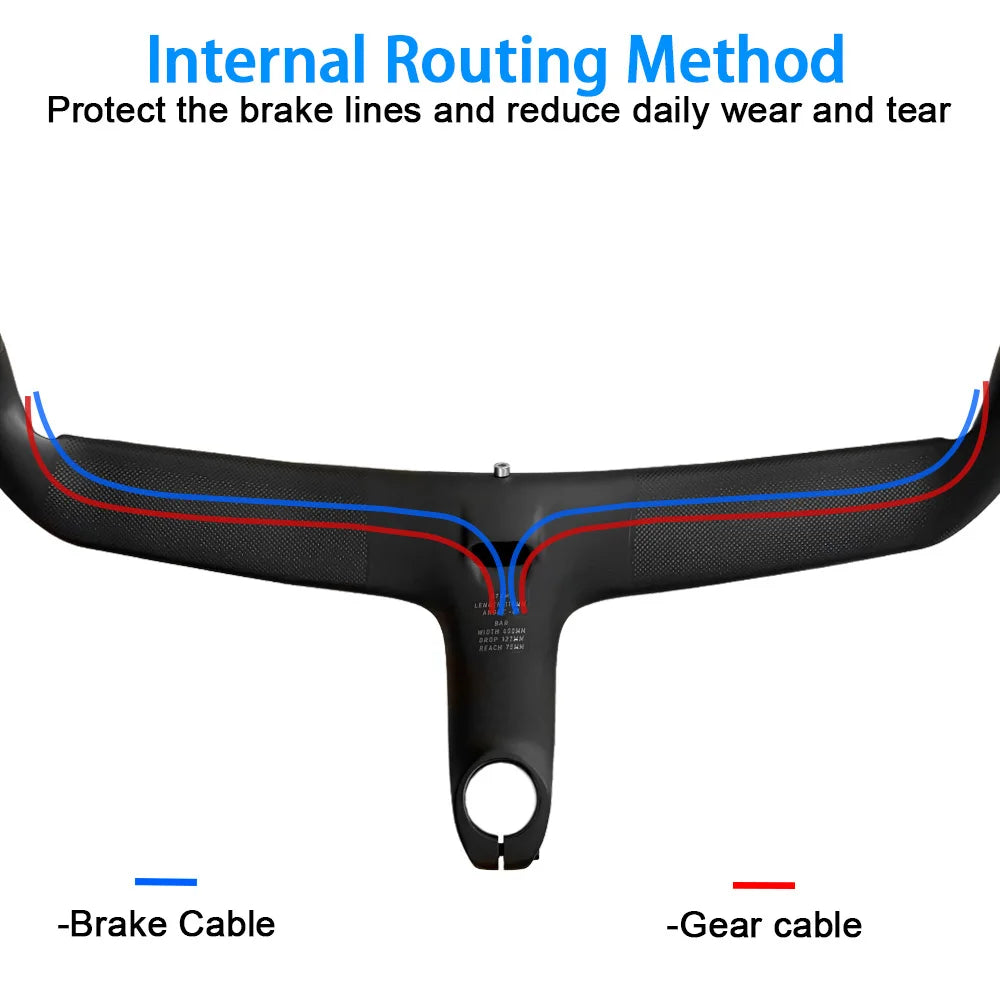 Carbon Fiber Road Bike Handlebar - Internal Cable Routing Integrated Drop Bar for SL8