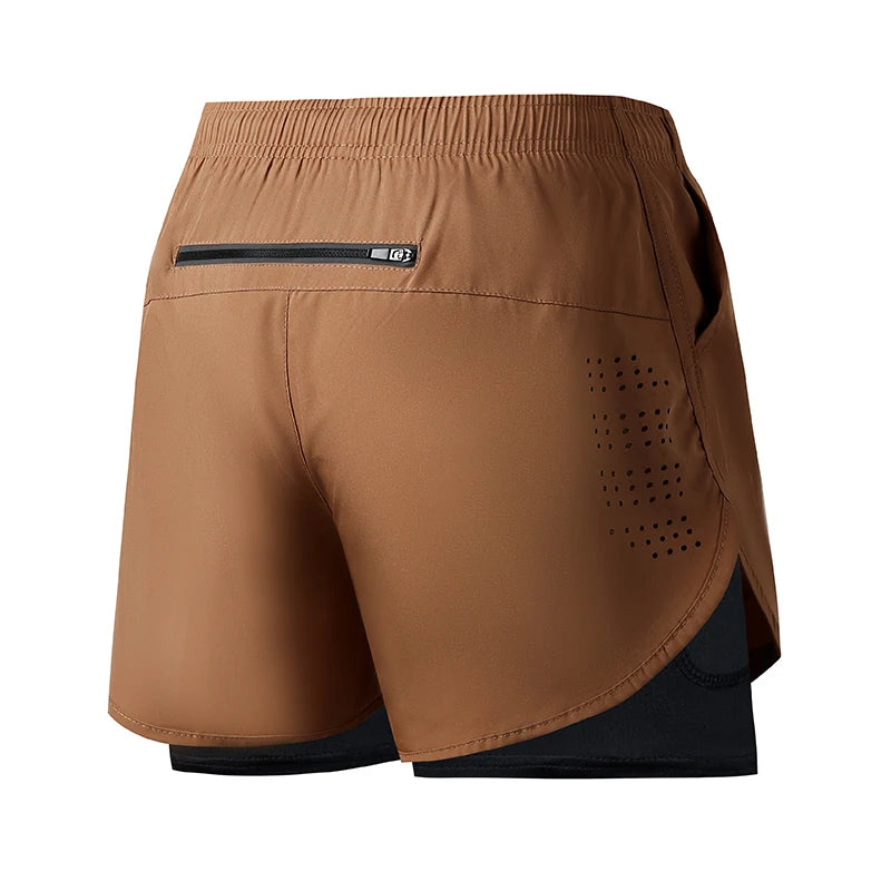 Men’s Quick-Dry Running Shorts — Black Double Layer Sport Workout Training Bodybuilding Shorts