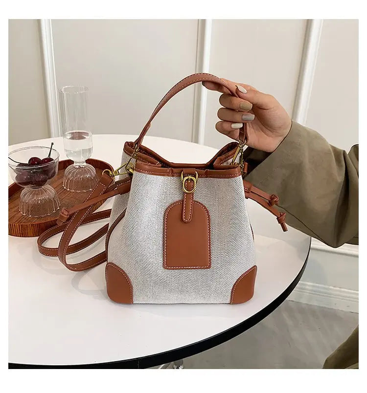 2022 New Korean Style Fashionable Portable Bucket Bag – Trendy Canvas Contrast Texture Messenger Bag
