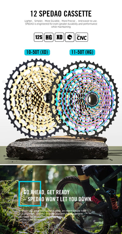 SPEDAO 12-Speed 10-50T Bicycle Cassette – 12V MTB Freewheel Sprocket for SX NX GX, XD & HG Compatible