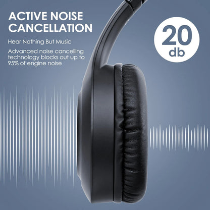 Siindoo JH-ANC923 Active Noise Cancelling Wireless Headset - Foldable Over-Ear Bluetooth Headphones with Mic, Hi-Fi Stereo & Deep Bass