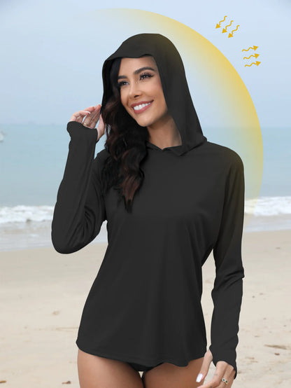 Women’s Sun Protection Hoodie – Thumb Hole & Hidden Ponytail Hooded UV Running Fitness Shirt Breathable Outdoor Sports Top