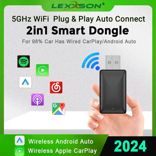 2024 2 in 1 Smart Dongle Wireless CarPlay & Android Auto Adapter – 5G WiFi for iPhone and Android, Compatible with Volvo, Benz, MG, Kia, Chery, VW