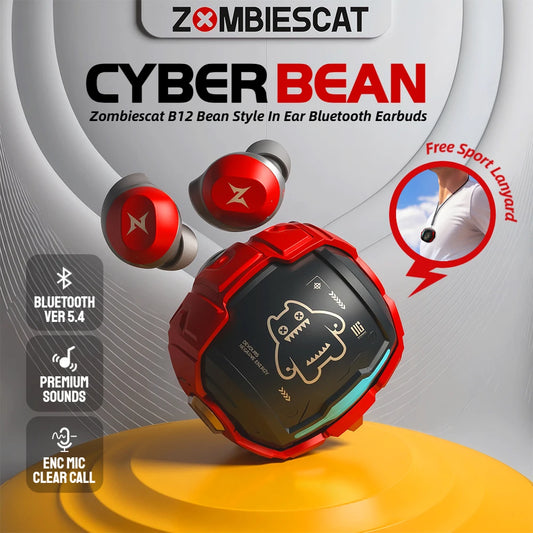 ZOMBIES CAT Bluetooth 5.4 Sports Earbuds – Mini Invisible In-Ear TWS Wireless Headphones with Clear Call & Sport Lanyard