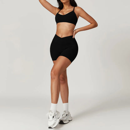 Women’s 2PCS Sportswear Yoga Set – Short Sleeve Crop Top & High Waist Leggings for Gym & Fitness