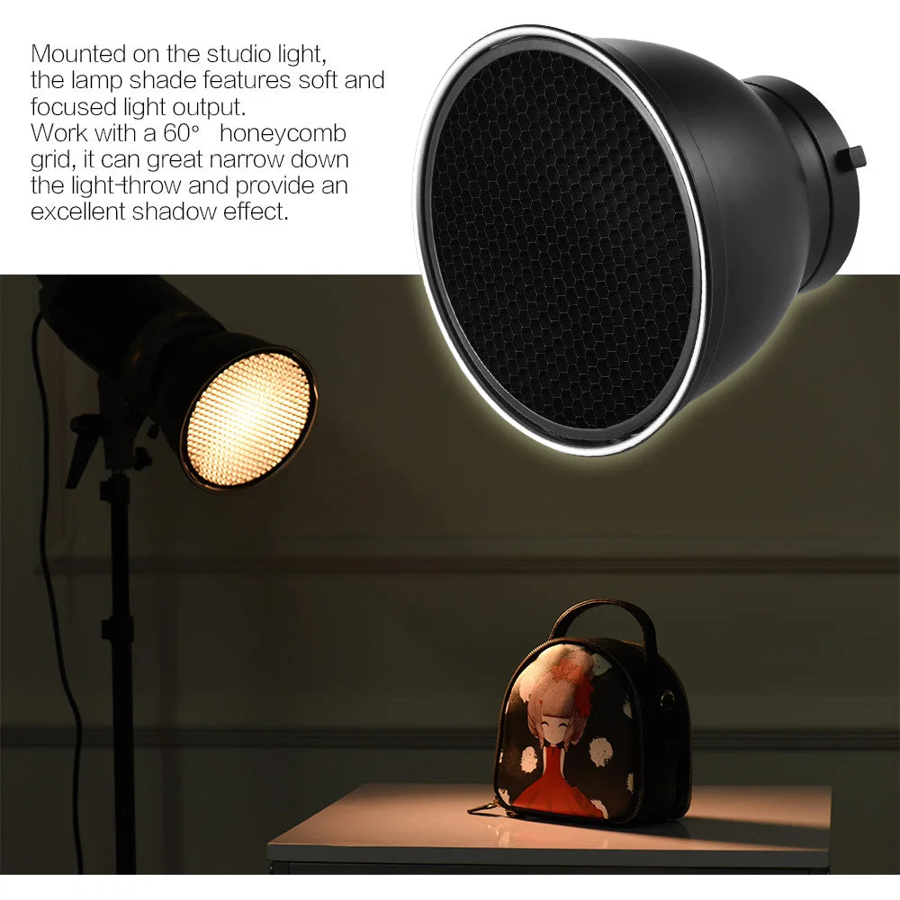 Andoer 7" Reflector Diffuser Lamp Shade – 60° Honeycomb Grid for Bowens Mount Studio Strobe Flash & Speedlite
