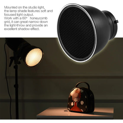 Andoer 7" Reflector Diffuser Lamp Shade – 60° Honeycomb Grid for Bowens Mount Studio Strobe Flash & Speedlite