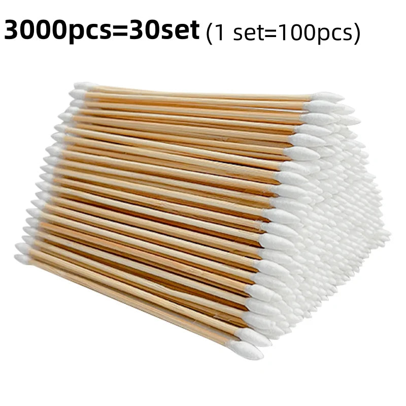 100/300PCS 6-Inch Precision Cotton Swabs - Pointed Cotton Buds with Long Wooden Sticks and Storage Case