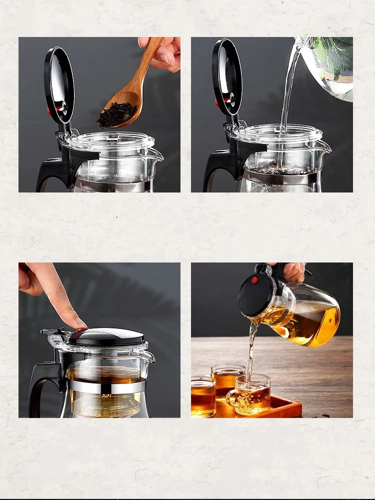 HMLOVE Heat-Resistant Glass Teapot – Puer Kettle Tea Infuser, Kung Fu Teaware Set, High Borosilicate Heatable Pot