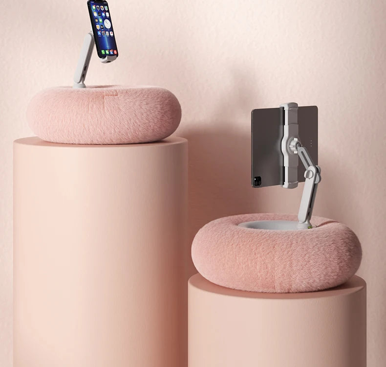 2024 Plush Pillow Phone and Tablet Stand - Adjustable Desktop Bracket for Live Streaming and Video Chats - Lazy Tablet Holder