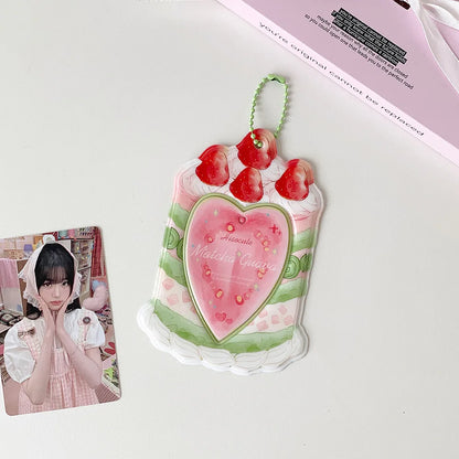 Strawberry Cake Bag Pendant - Cute Cartoon 3-Inch Card Holder & Photo Keychain Gift